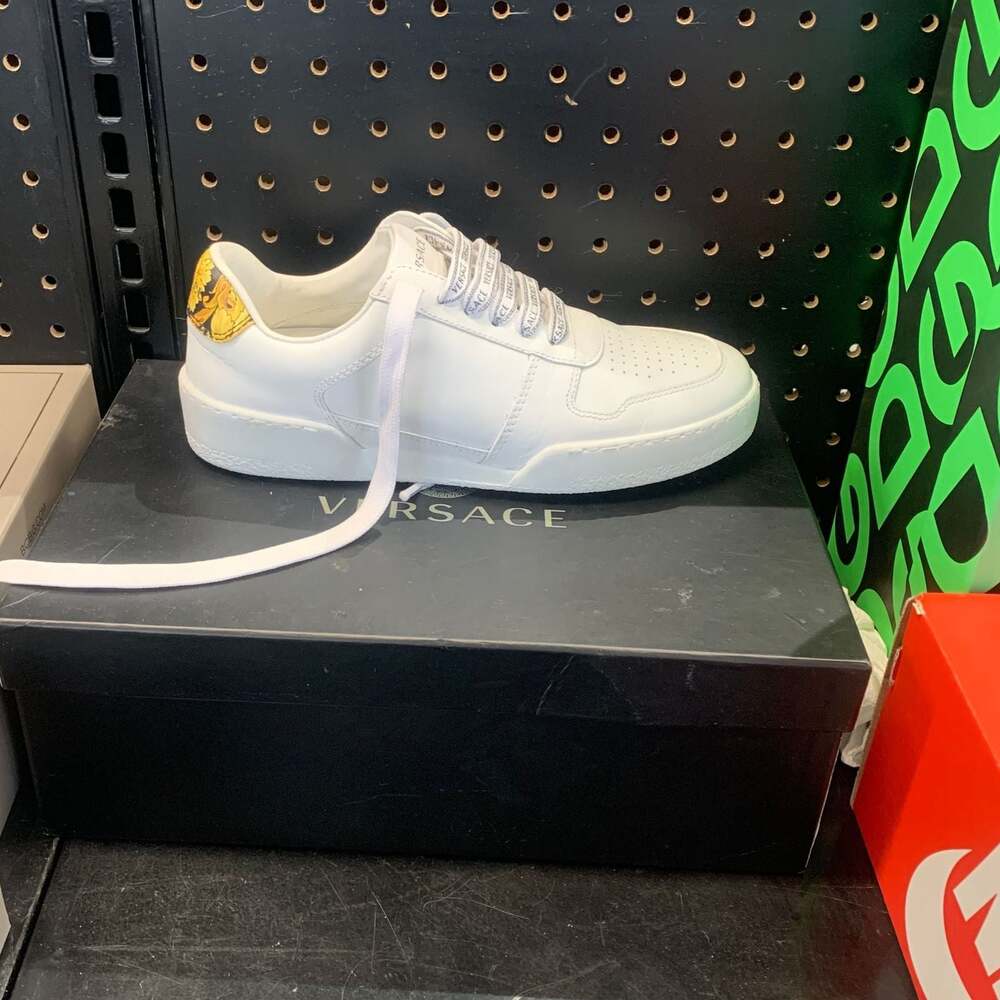 Versace Ilus White Leather Barocco Print Low Top Sneakers